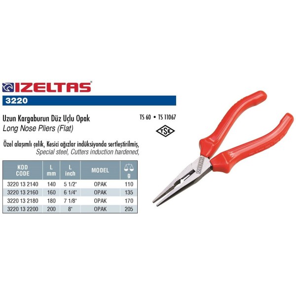 İzeltaş 200 mm Kargaburun Düz Uçlu Opak (3220132200)