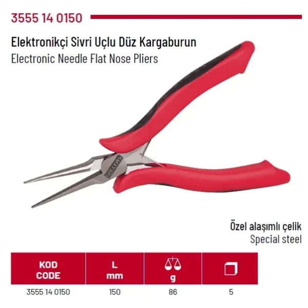İzeltaş Elektronikçi Düz Uçlu Kargaburun 150 mm (3553140150)
