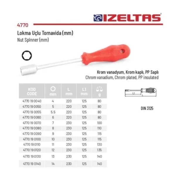 İzeltaş Lokma Uçlu Tornavida 10 mm (4770190100)
