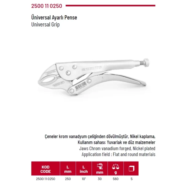 İzeltaş Üniversal Ayarlı Pense 250 mm (2500110250)