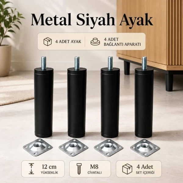 Metal Ayak 42*12 cm Komple Siyah