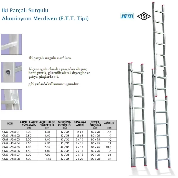 PTT Merdiven Sürgülü Alüminyum (80 mm) 2*3 6 m